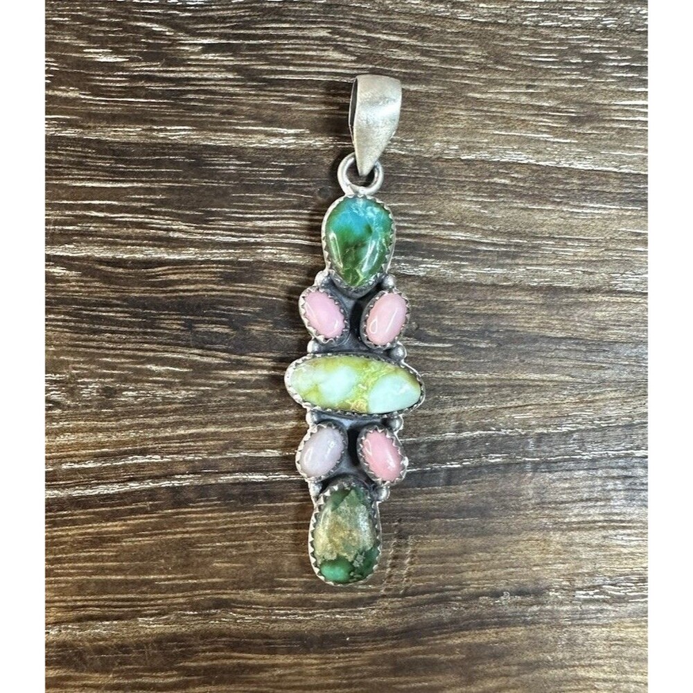 Native Southwest Style 925 Silver Sonoran Gold Palomino Turquoise/Conch Pendant